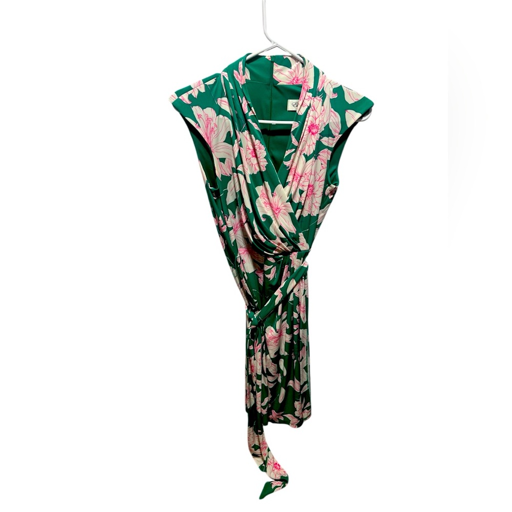 Womens 4 Eliza J Floral Green Pink stretch Wrap Dress